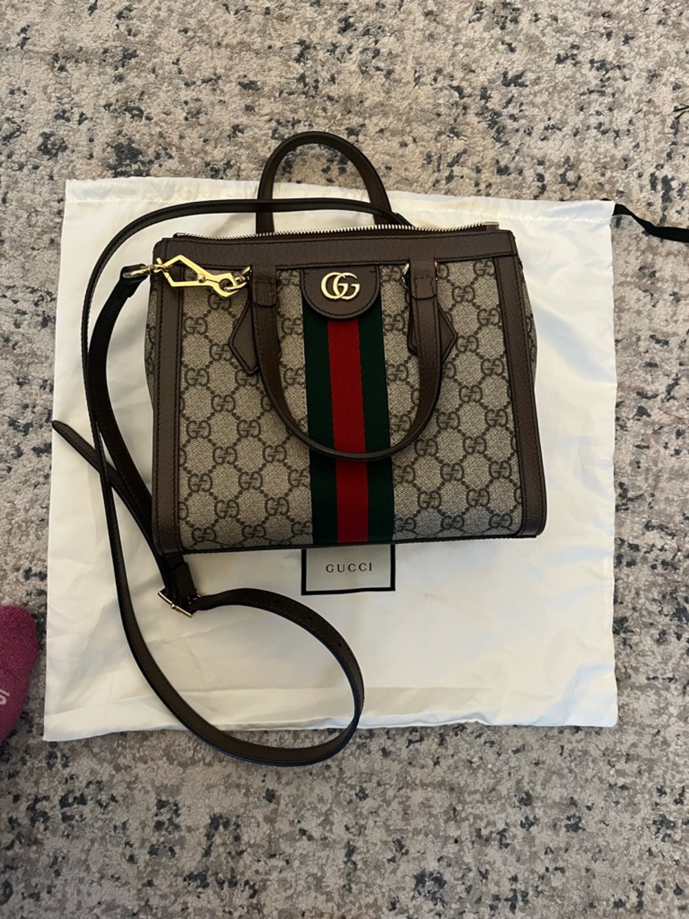 Gucci Convertible Brown GG Supreme Canvas Satchel with Green-Red Web Stripe - Picture 3 of 14